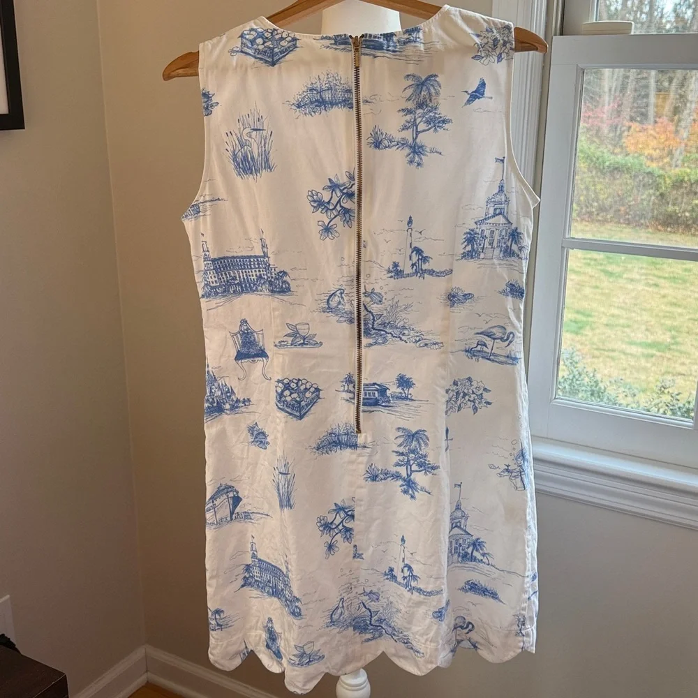 SARA CAMPBELL Nantucket Toile Blue Dress Size Medium - Picture 4 of 10